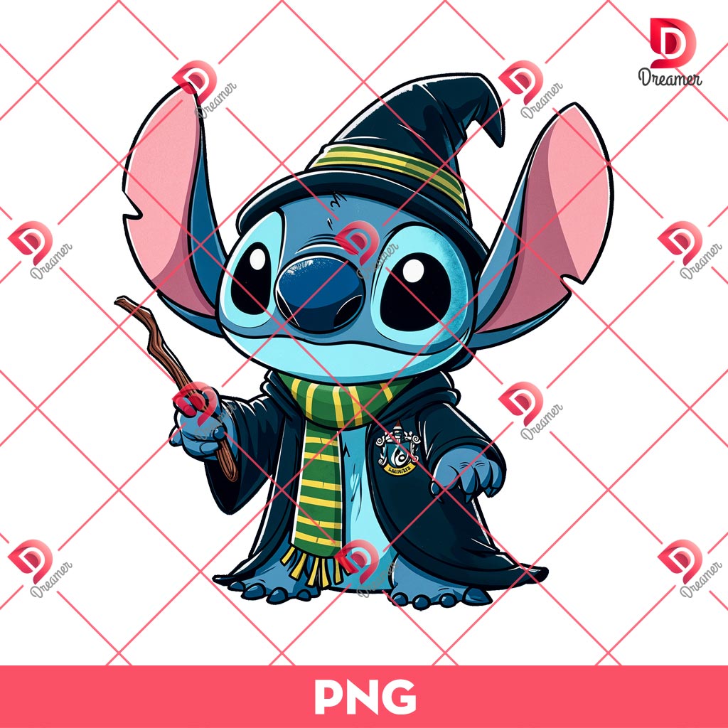 Slytherin Stitch PNG, Stitch Harry Potter Hogwarts House PNG