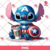 Stitch Captain America Drinks Coffee PNG, Stitch Superhero PNG