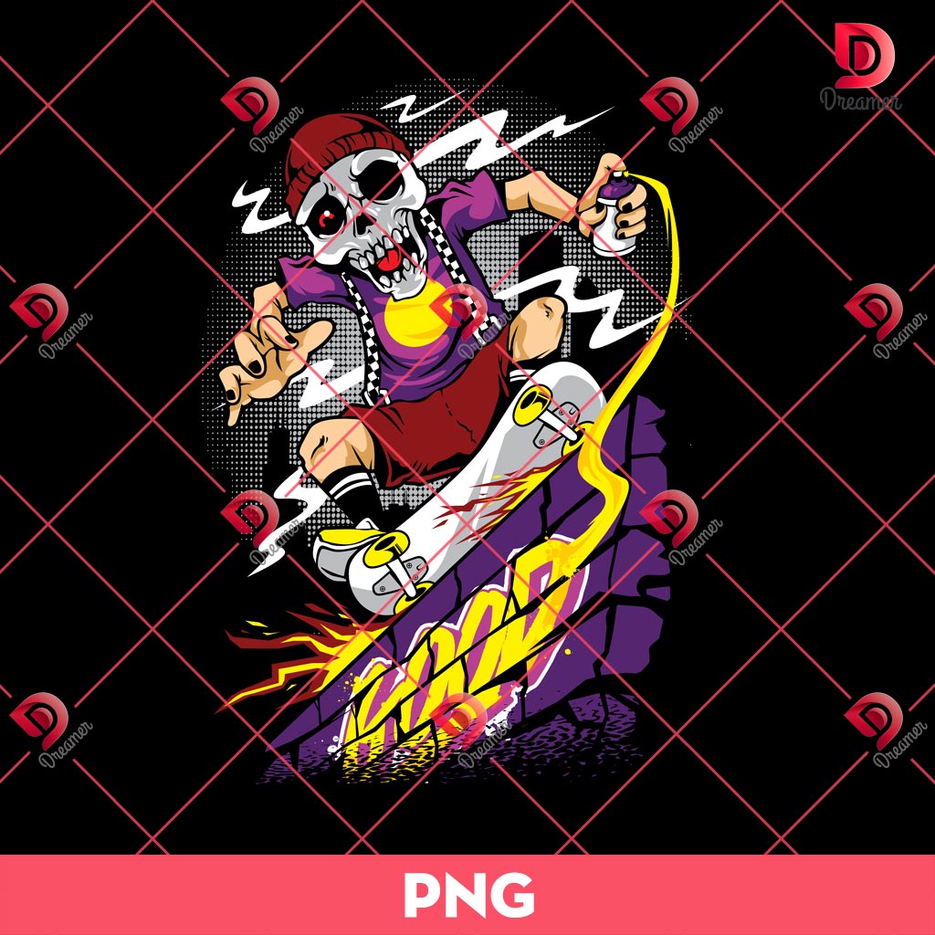 The Skateboarding Skeleton PNG, Graffiti Skeleton PNG