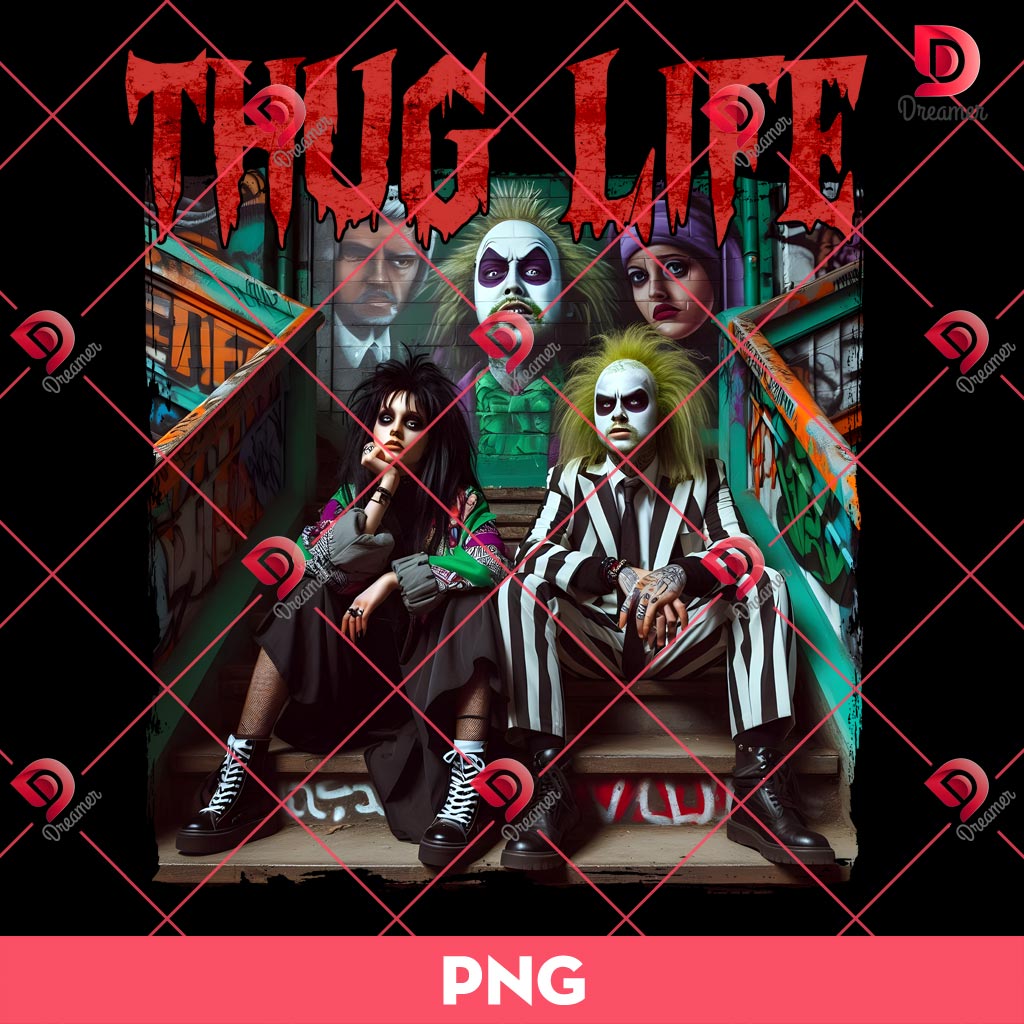 Thug Life Beetlejuice Couple PNG, Horror Couple Thug Life PNG, Halloween PNG