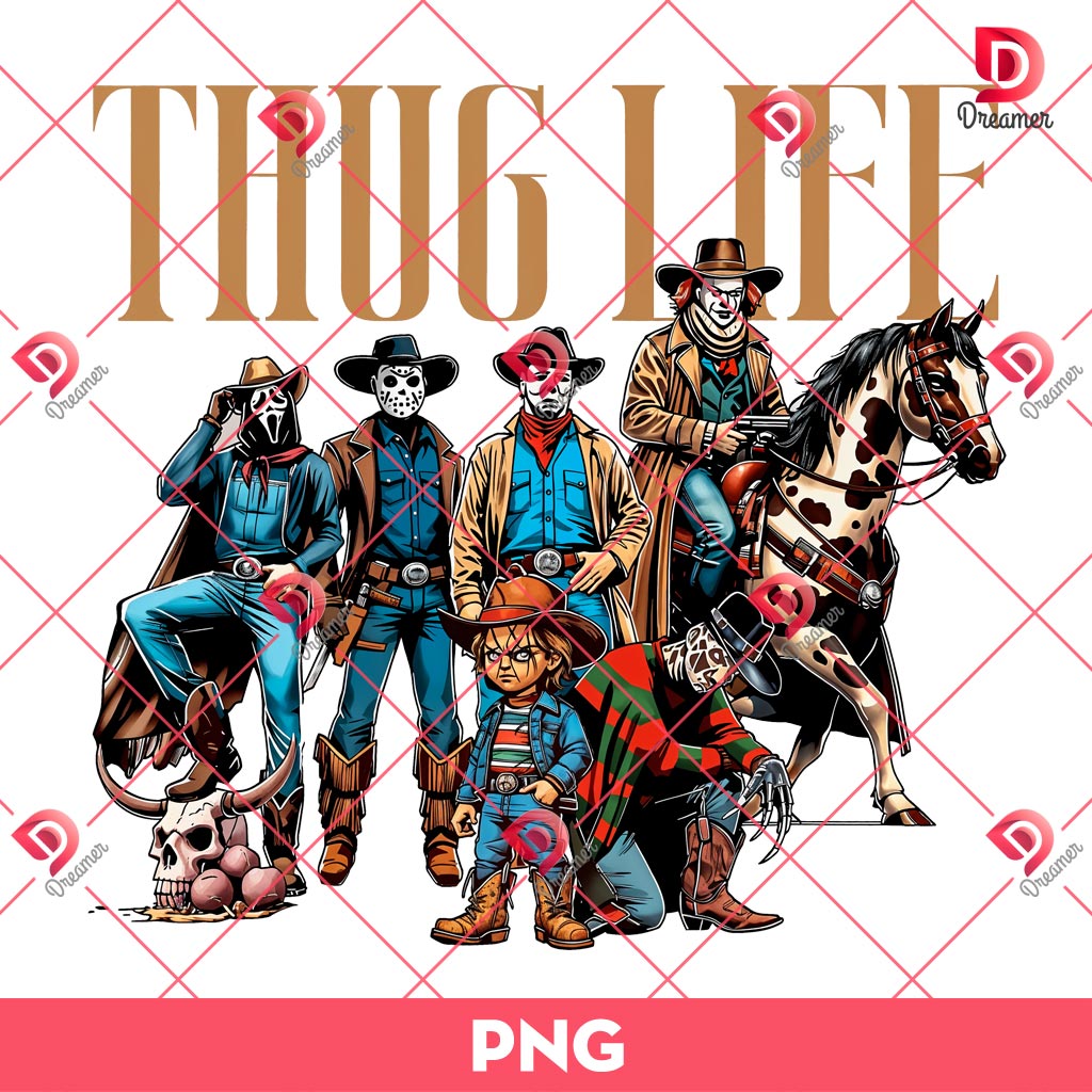 Thug Life Horror Killers Cowboys Version PNG, Horror Killers Thug Life PNG