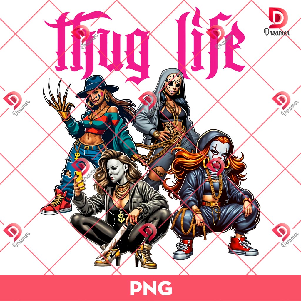 Thug Life Ladies PNG, Horror Killers Thug Life Ladies PNG, Halloween Horror Characters PNG
