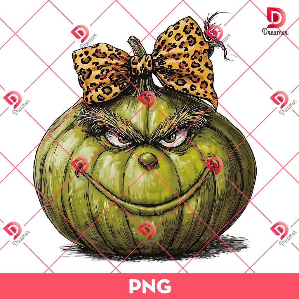 Vintage Leopard Coquette Pumpkin PNG, Retro Pumpkin Grinch PNG