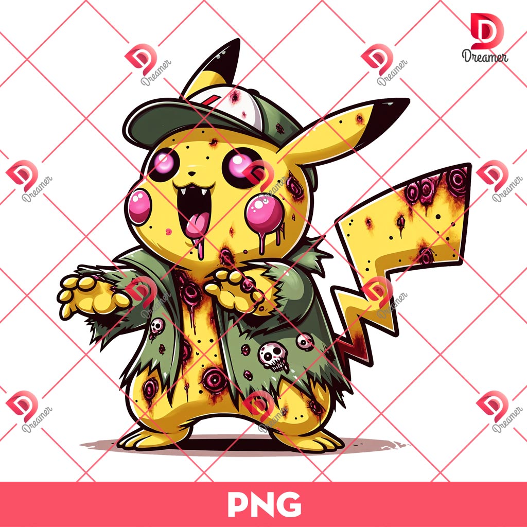 Zombie Pikachu PNG, Pokemon Pikachu Horror Halloween PNG