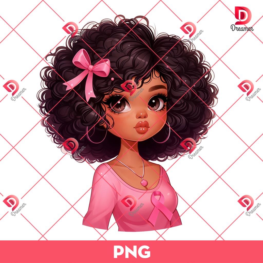 Afro Girl Cancer Awareness PNG, Breast Cancer PNG, Cute Afro Girl Cancer PNG