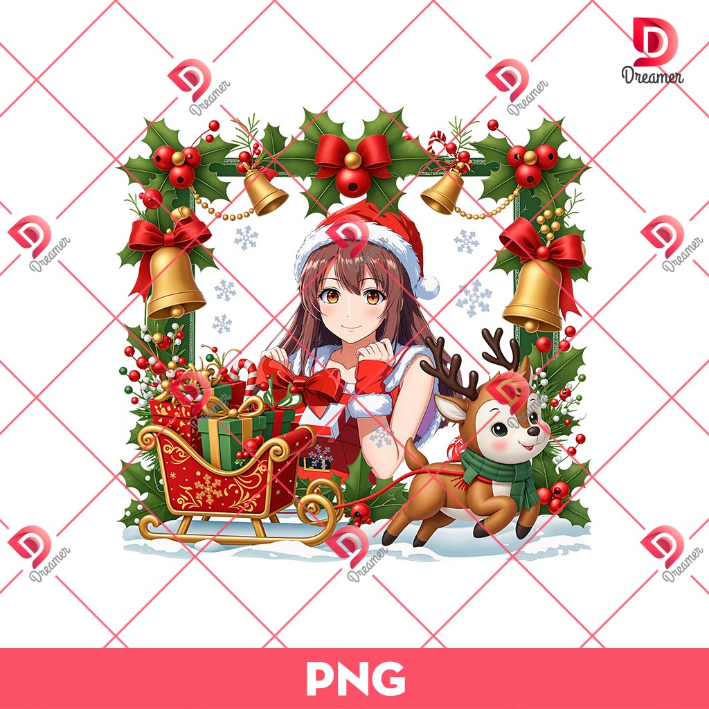 Anime Girl Santa Outfit PNG, Sweet Christmas PNG