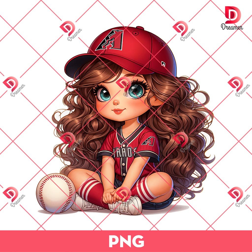 Arizona Diamondbacks Cartoon Girl PNG, Cute Girl MLB Baseball PNG, Baseball Girl Fan PNG