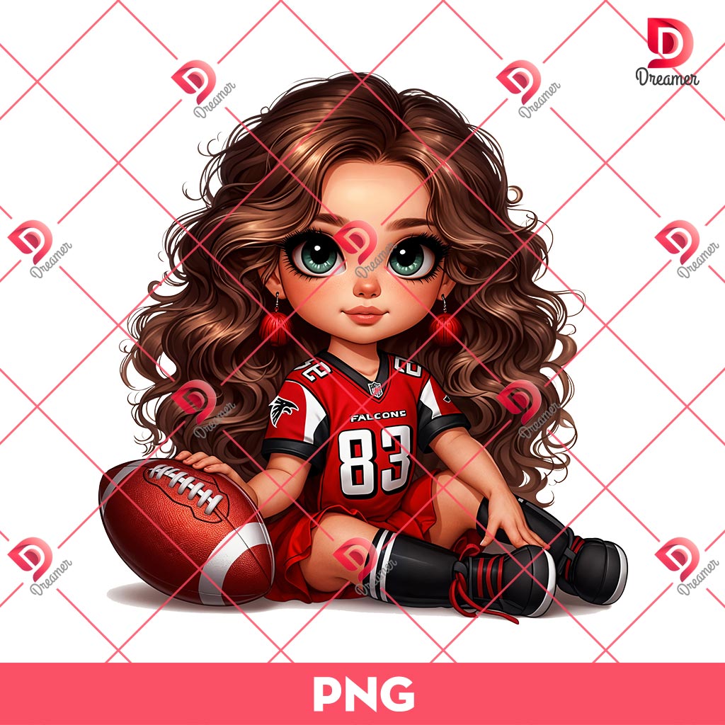 Atlanta Falcons Cute Girl PNG, Cute Cartoon Girl NFL Football PNG
