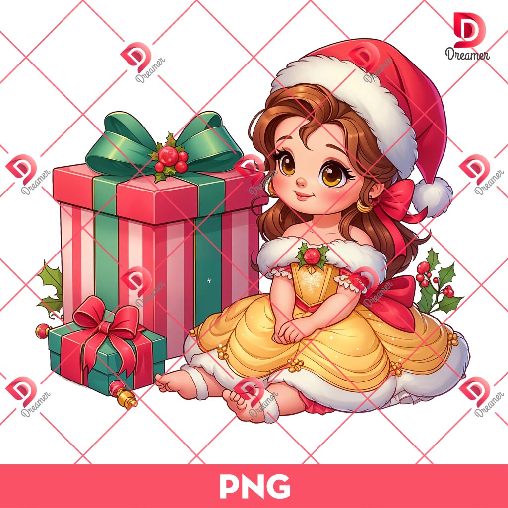 Baby Belle Merry Christmas PNG, Disney Princess Christmas PNG, Beauty And The Beast Christmas PNG