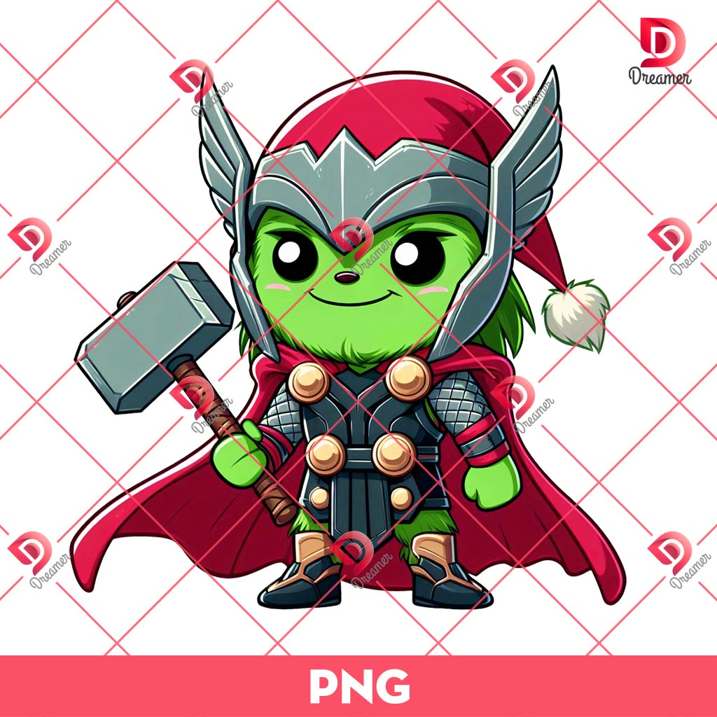 Baby Grinch Avengers Thor PNG, Merry Christmas Superhero PNG, Cute Grinchmas PNG