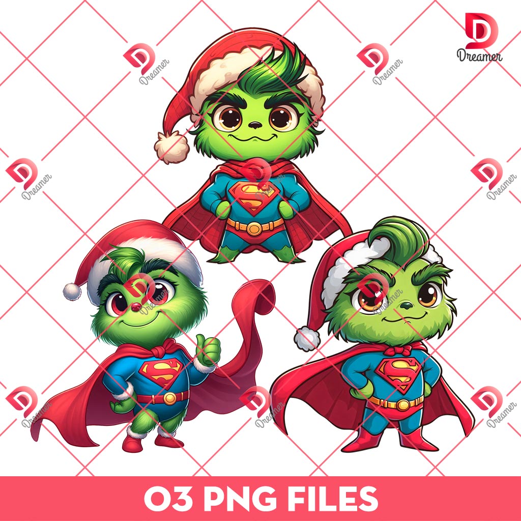 Baby Grinch Superman PNG, Cute Grinchmas Superhero PNG, Merry Christmas PNG