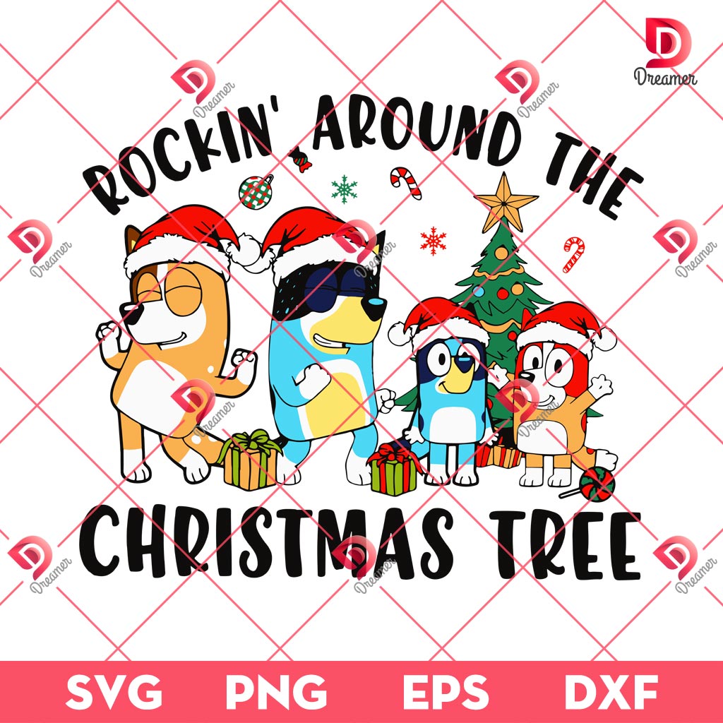 Bluey Christmas 2024 SVG PNG, Bluey Rockin Around The Christmas Tree SVG PNG