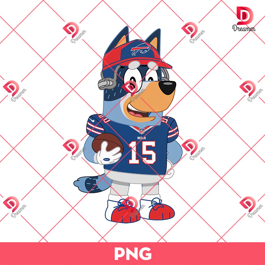 Bluey NFL Buffalo Bills Players PNG, Bluey Cartoon NFL Football PNG
