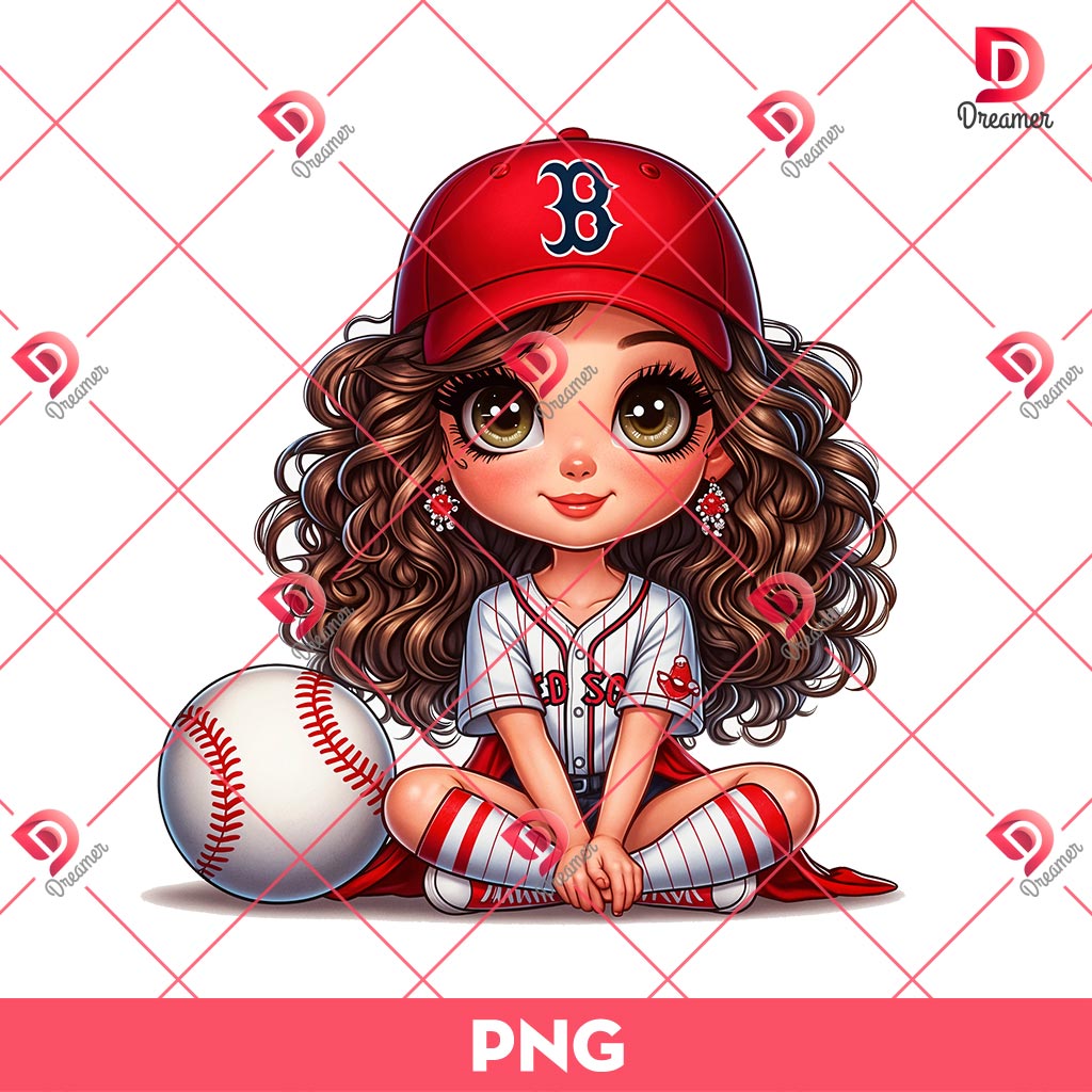 Boston Red Sox Cartoon Girl PNG, Cute Girl MLB Baseball PNG, Baseball Girl Fan PNG