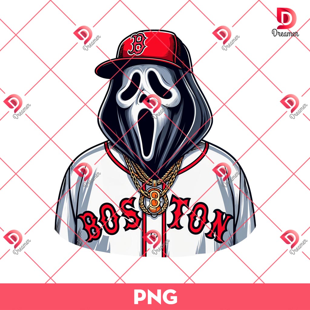 Boston Red Sox Ghostface Scream PNG, Horror Ghostface MLB Baseball PNG