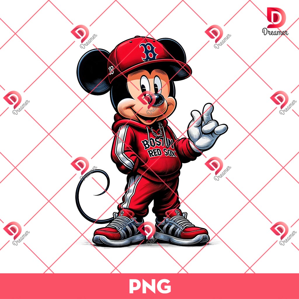 Boston Red Sox Mickey Mouse PNG, Disney Mickey Mouse MLB Baseball PNG