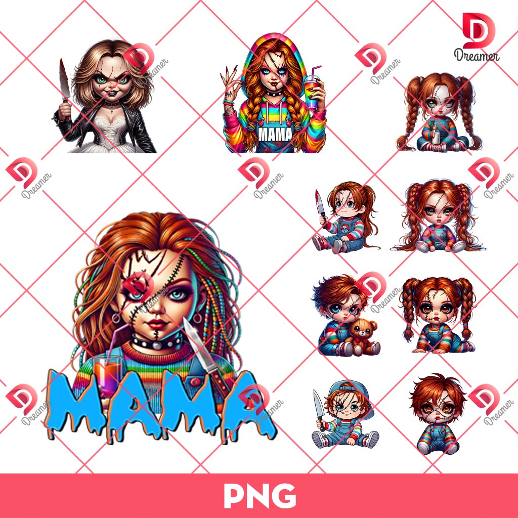 Bundle-Mama-Chucky-And-Children-PNG,-Horror-Mama-Halloween-PNG