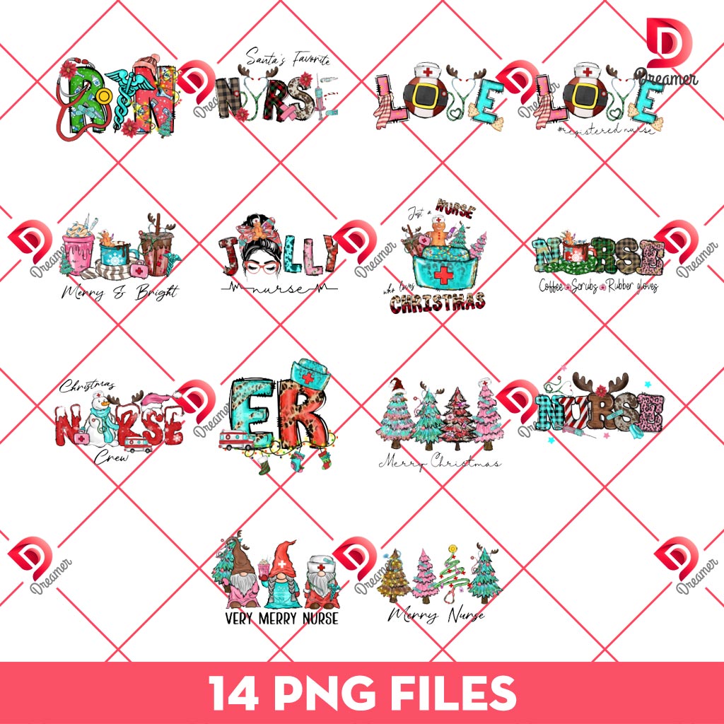 Bundle Nurse Christmas PNG, Merry Christmas Nurse Bundle PNG
