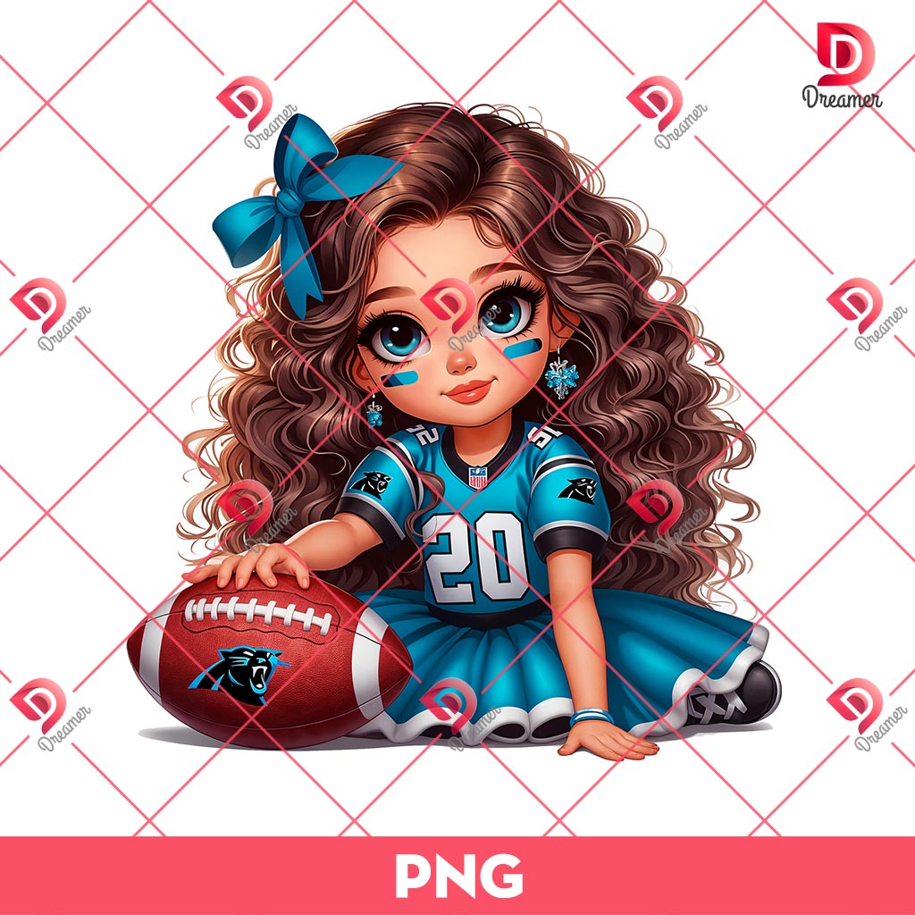 Carolina Panthers Cute Girl PNG, Cute Cartoon Girl NFL Football PNG