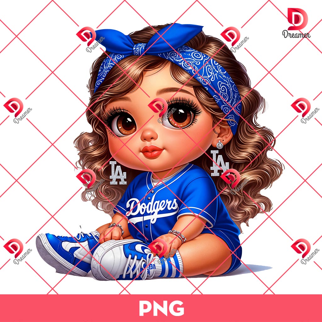 Cartoon Baby Girl Dodgers MLB PNG, LA Dodgers Chicana Baseball Fan PNG