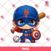 Chibi Captain America New York Mets PNG, Cute Superhero Baseball PNG