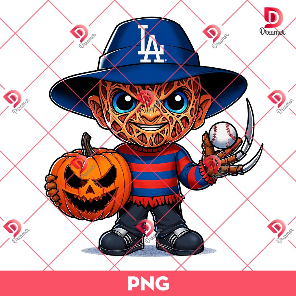 Chibi Freddy Krueger LA Dodgers PNG, Los Angeles Dodgers Horror Characters PNG