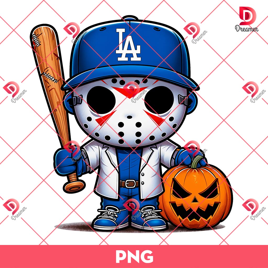 Chibi Jason Voorhees LA Dodgers PNG, Los Angeles Dodgers Horror Characters PNG