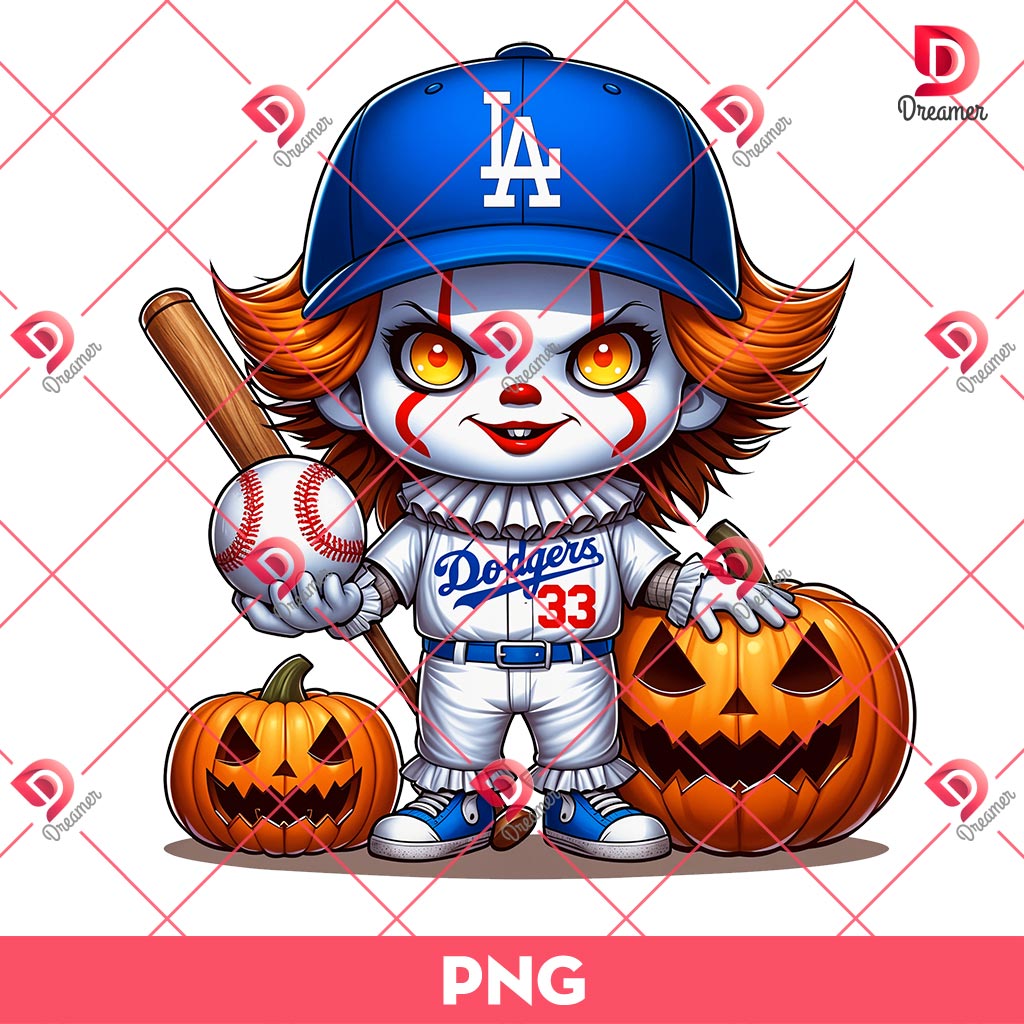 Chibi Pennywise LA Dodgers PNG, Los Angeles Dodgers Horror Characters PNG