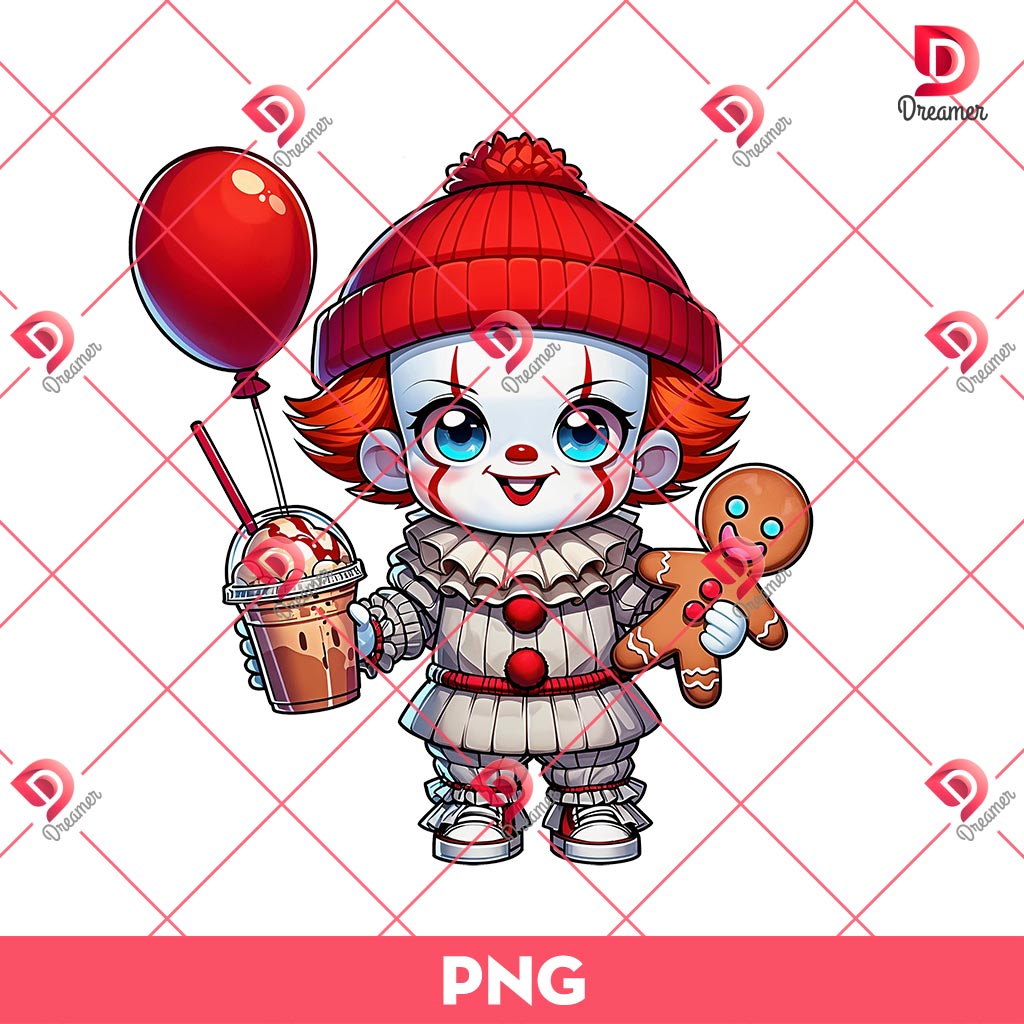 Chibi Pennywise Merry Christmas PNG, Cute Horror Killer Christmas PNG