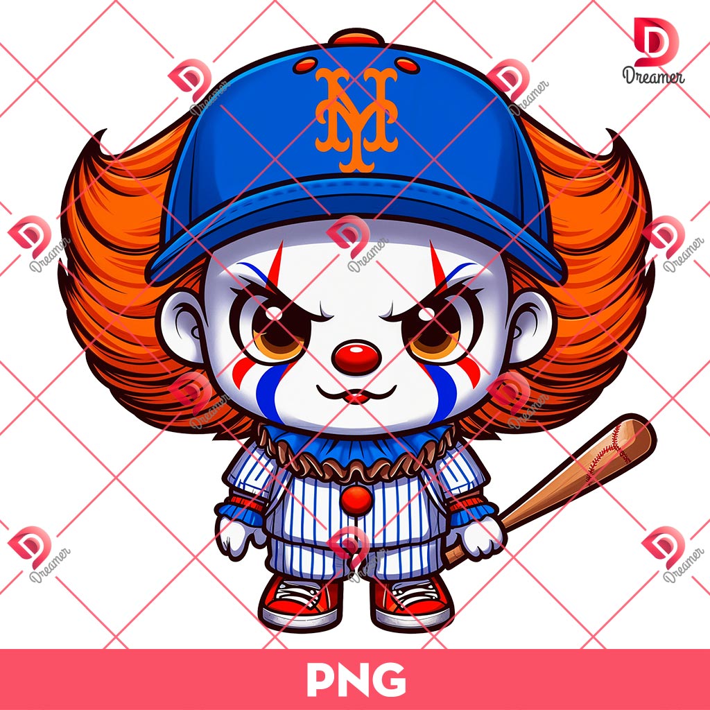 Chibi Pennywise New York Mets PNG, Cute Pennywise Baseball PNG
