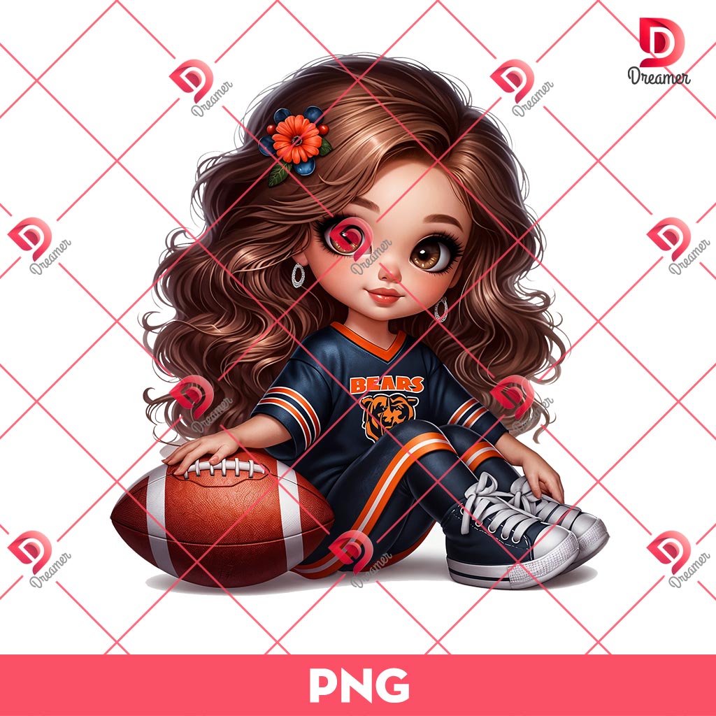Chicago Bears Cute Girl PNG, Cute Cartoon Girl NFL Football PNG