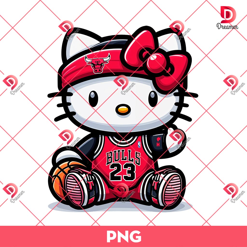 Chicago Bulls Basketball Hello Kitty Player PNG, Hello Kitty NBA Basketball PNG