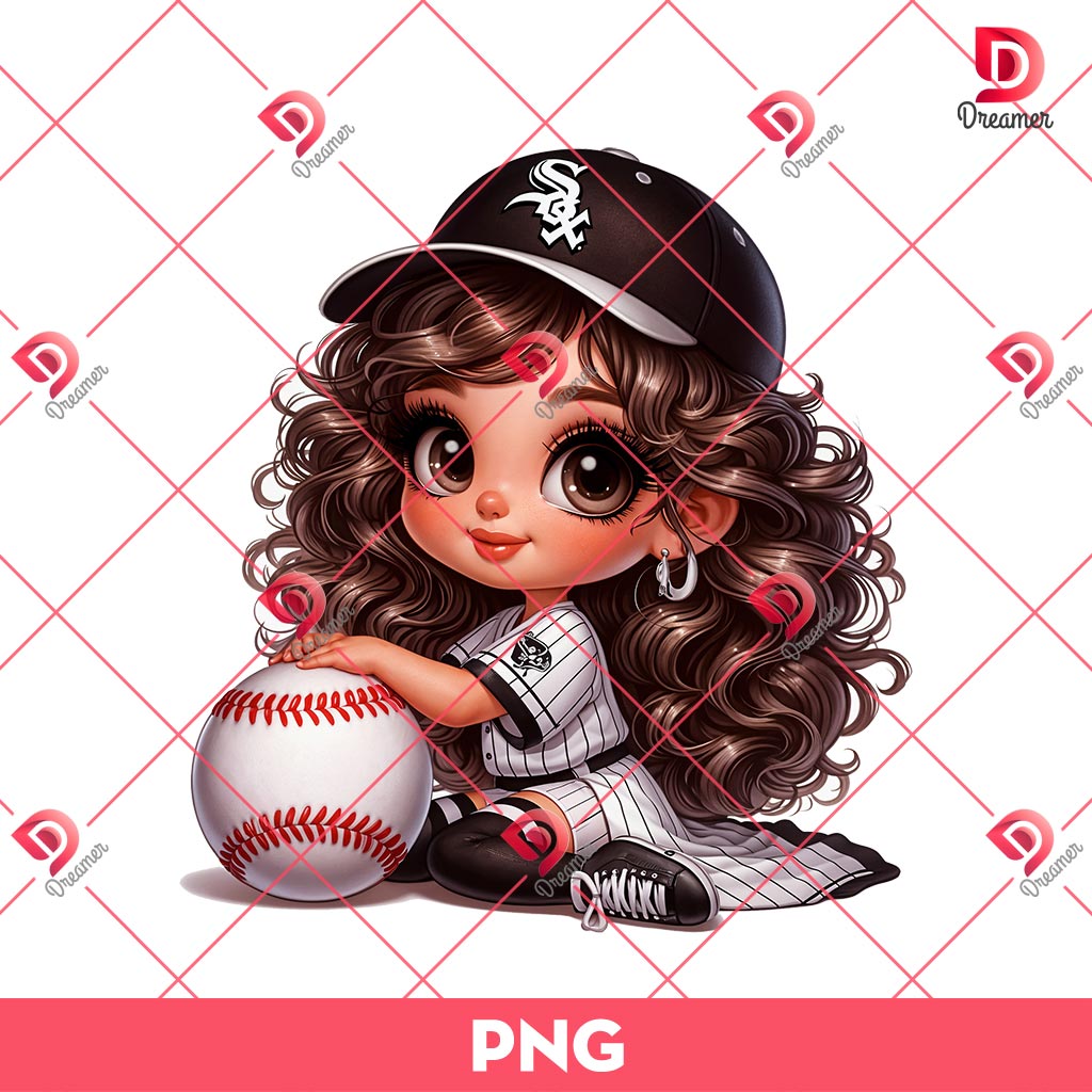 Chicago White Sox Cartoon Girl PNG, Cute Girl MLB Baseball PNG, Baseball Girl Fan PNG