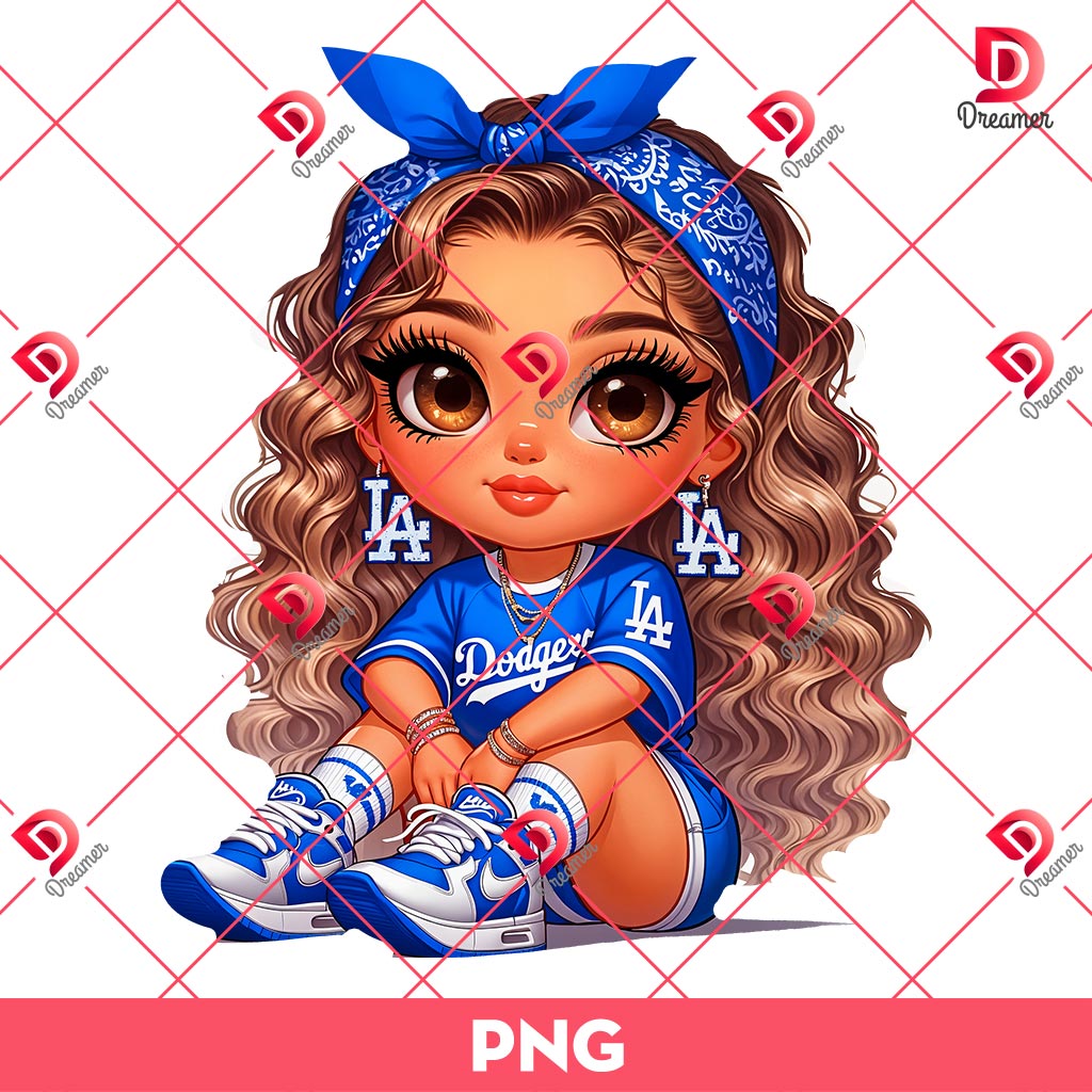 Chicana LA Dodgers Baseball PNG, Cute Baby Girl Dodgers Fan PNG