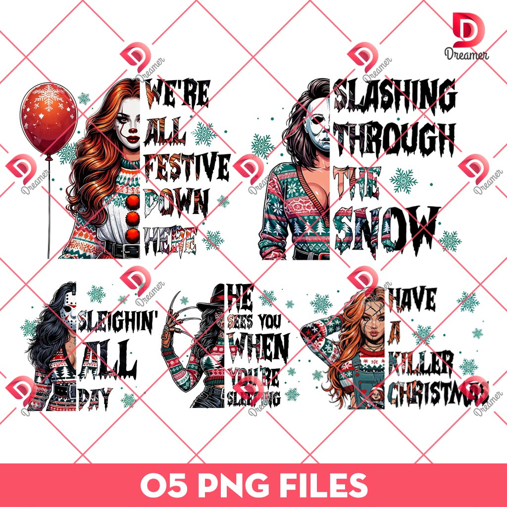Christmas Horror Killer Girls PNG Bundle, Horror Christmas PNG Bundle