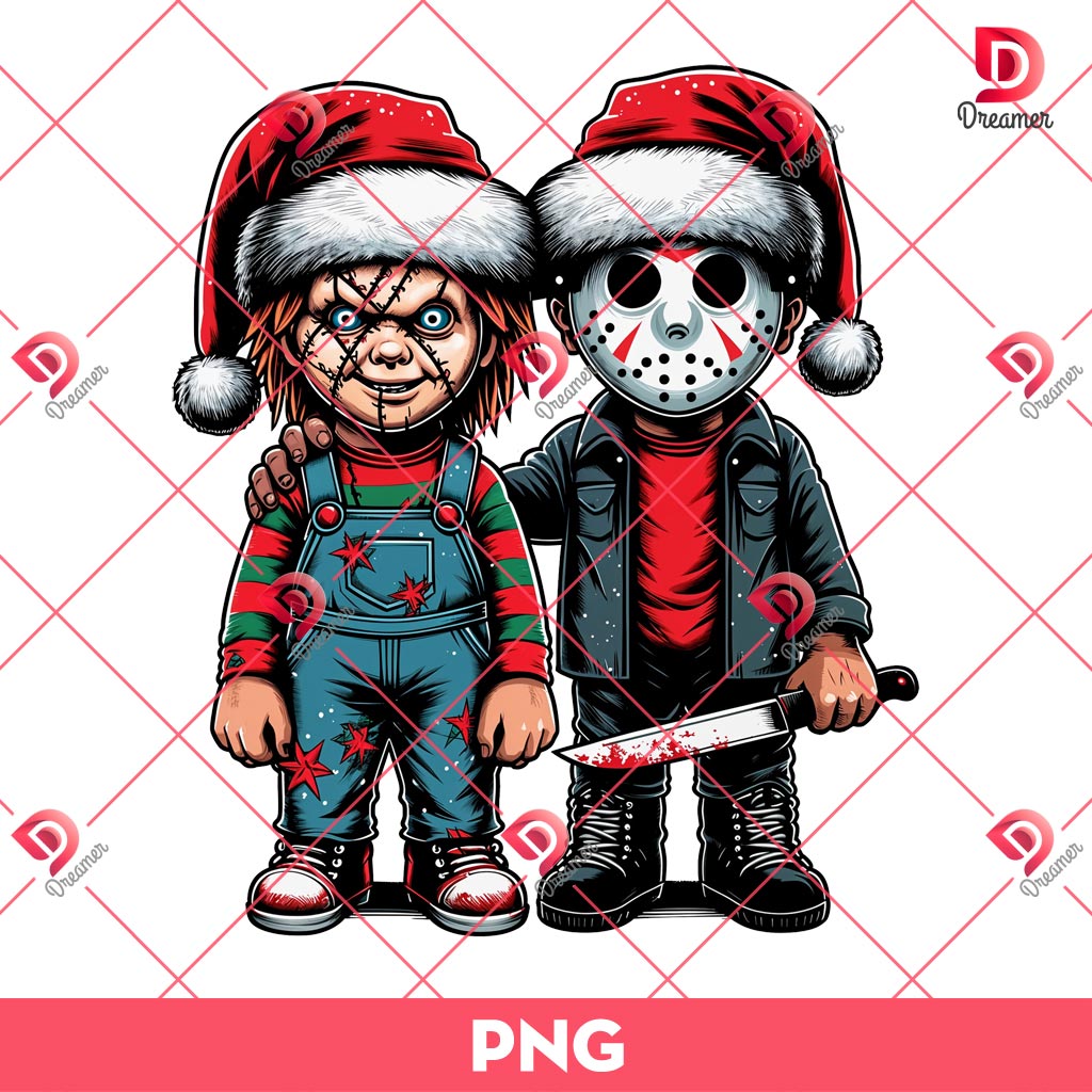 Chucky And Jason Voorhees Christmas PNG, Horror Christmas PNG, Horror Killers PNG