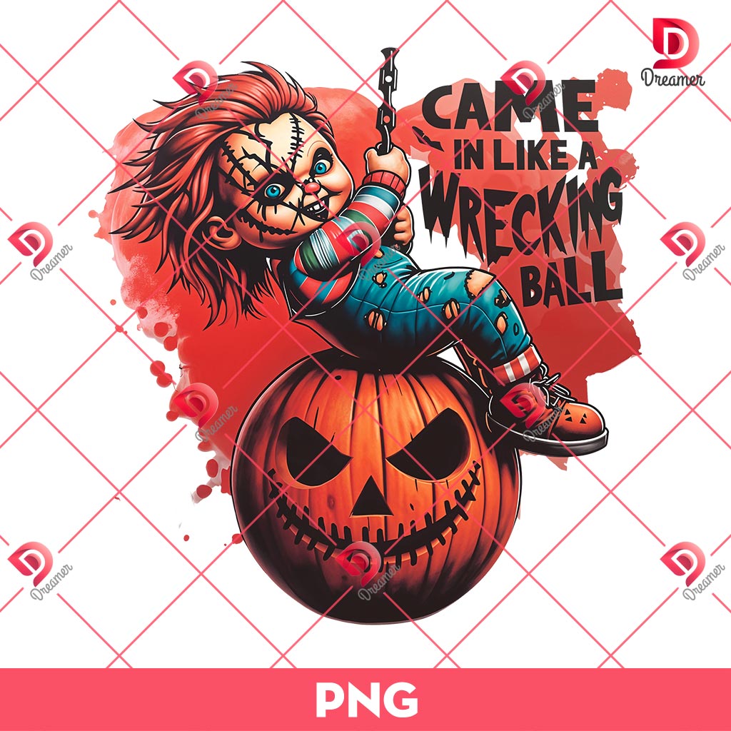 Chucky Came In Live A Wrecking Ball PNG, Horror Chucky And Pumpkin PNG, Horror Killers Halloween PNG