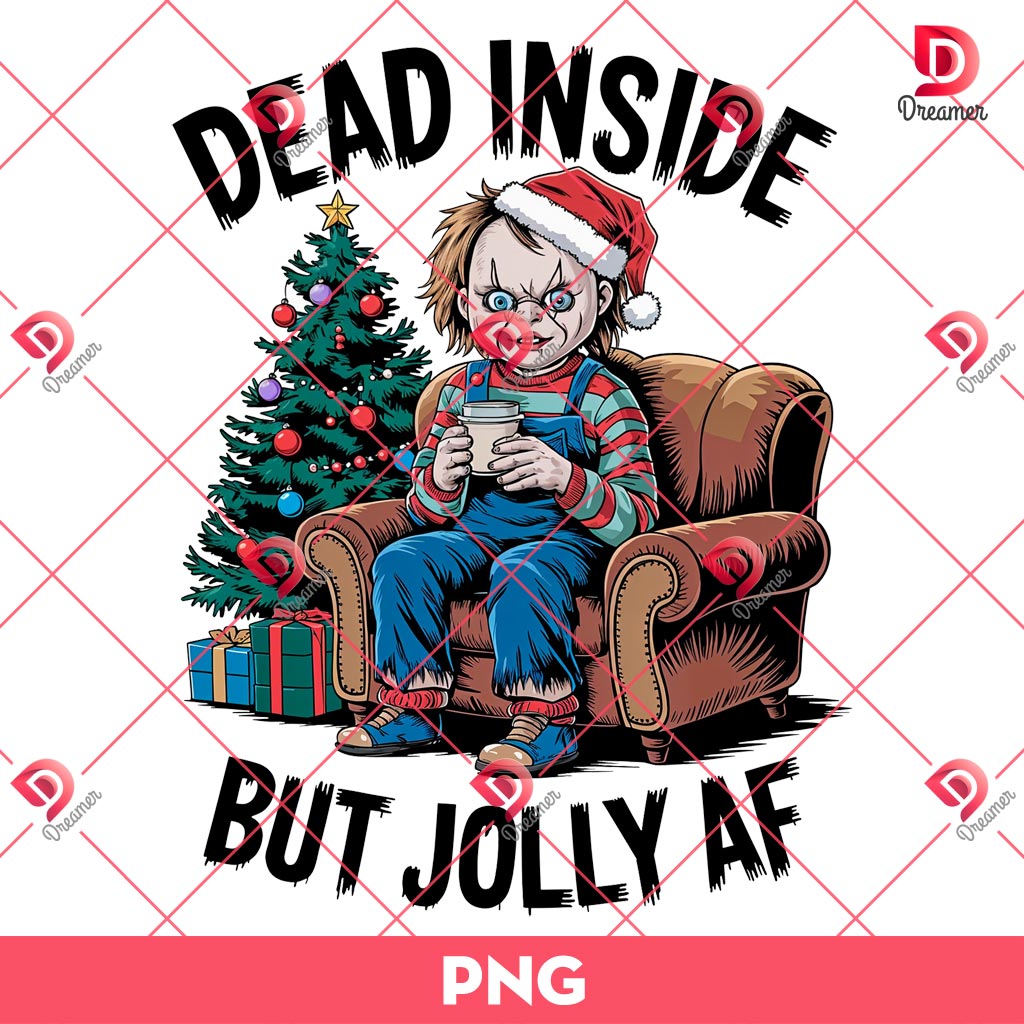 Chucky Christmas PNG, Dead Inside But Jolly Af PNG, Horror Characters Merry Christmas PNG