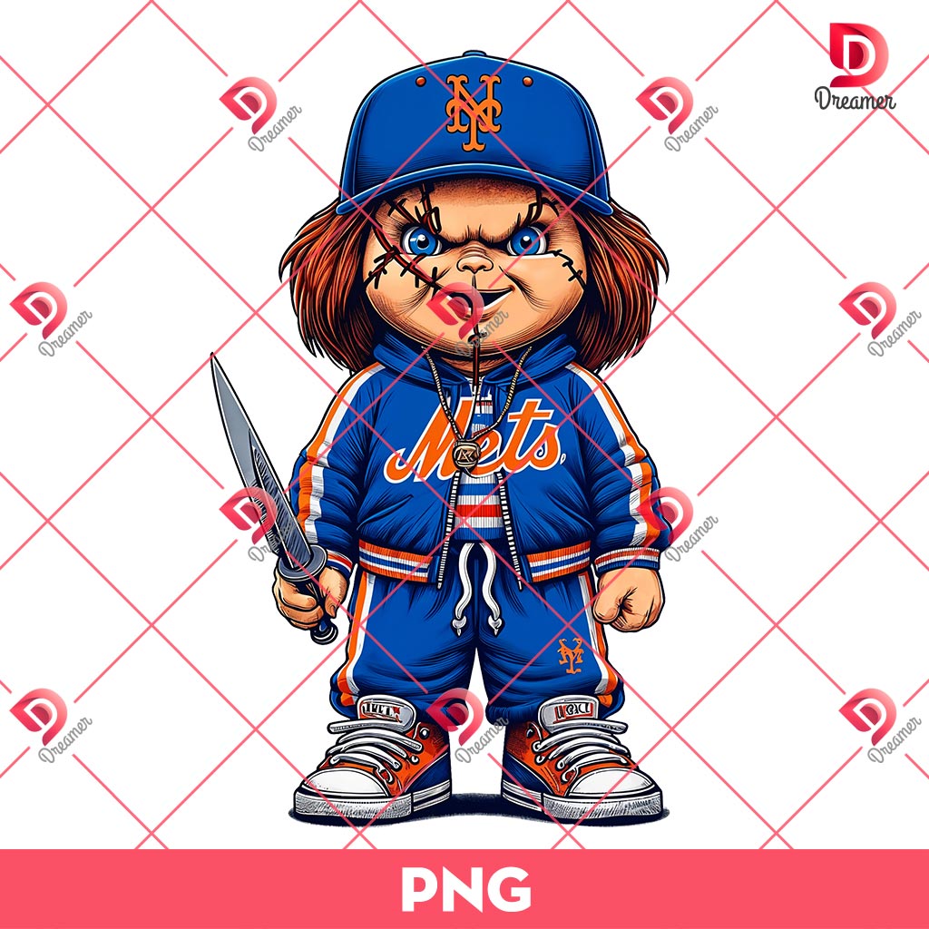 Chucky New York Mets PNG, Horror Character MLB Baseball PNG