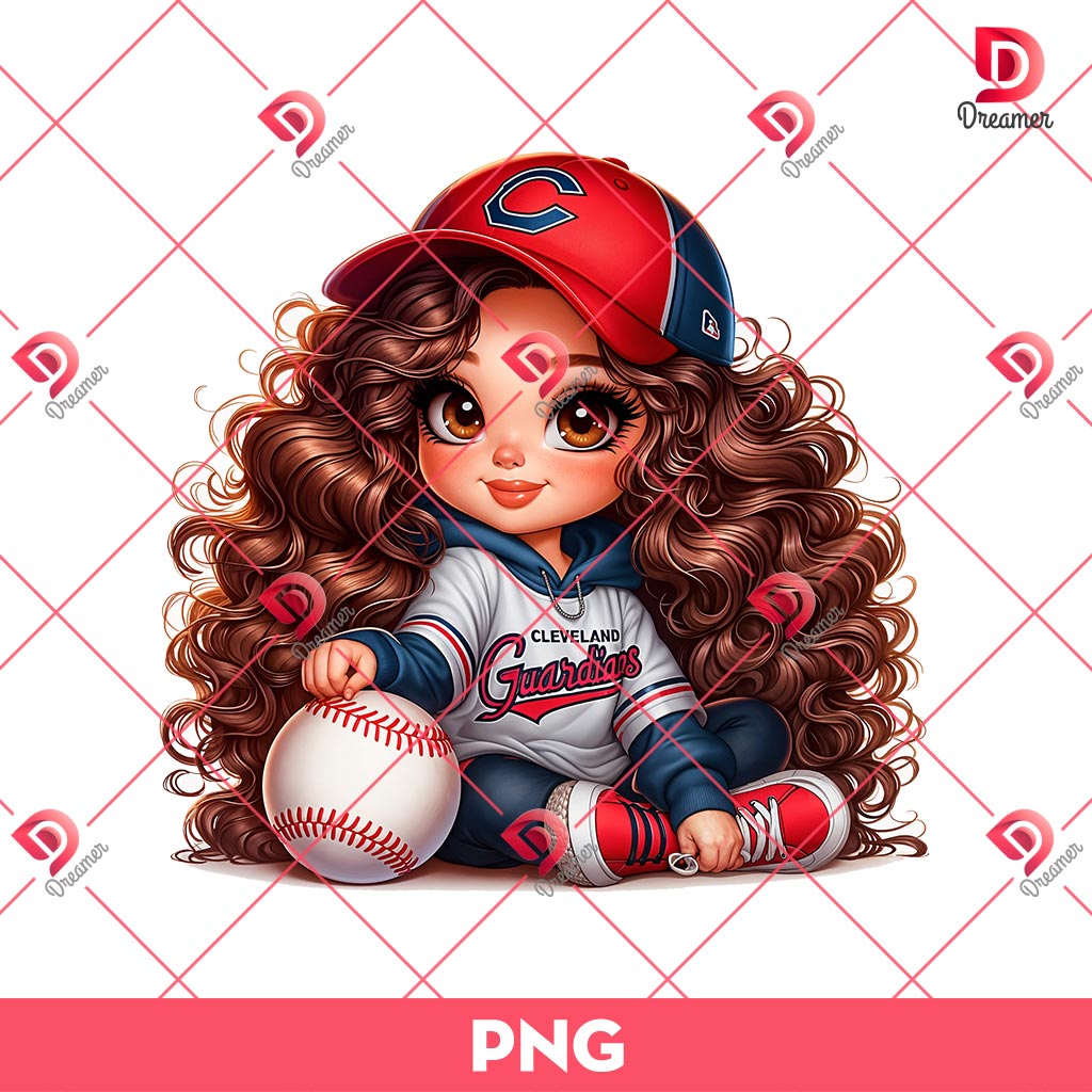 Cleveland Guardians Cartoon Girl PNG, Cute Girl MLB Baseball PNG, Baseball Girl Fan PNG