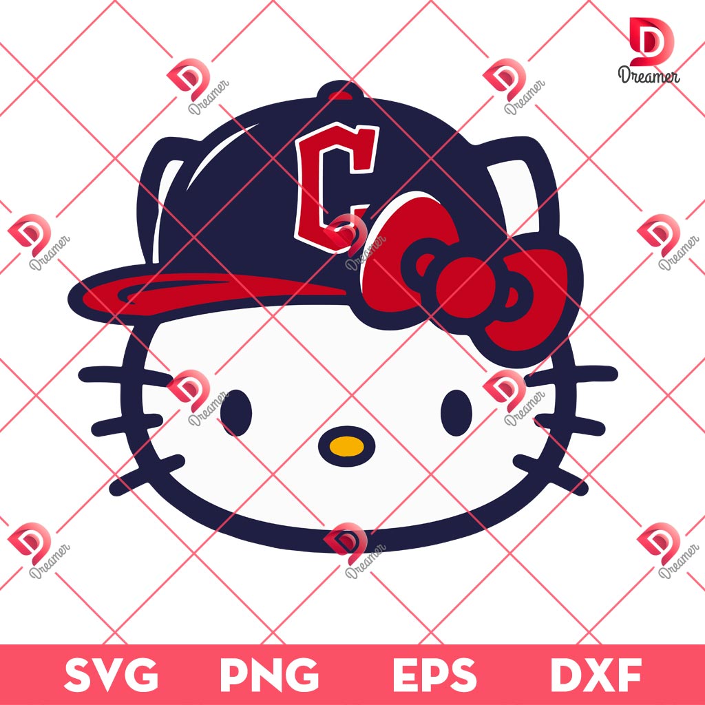 Cleveland Guardians Hello Kitty Face SVG PNG, Hello Kitty Baseball PNG SVG