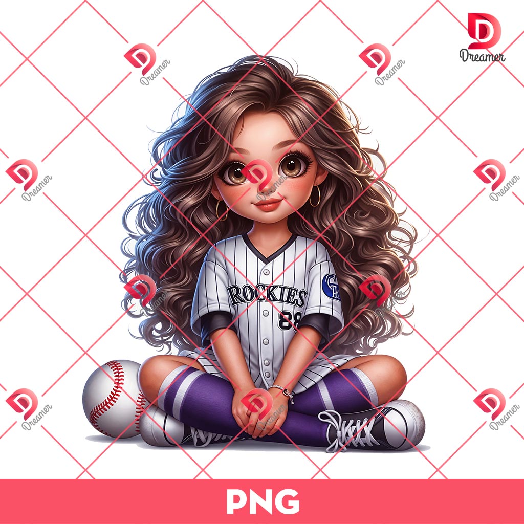 Colorado Rockies Cartoon Girl PNG, Cute Girl MLB Baseball PNG, Baseball Girl Fan PNG