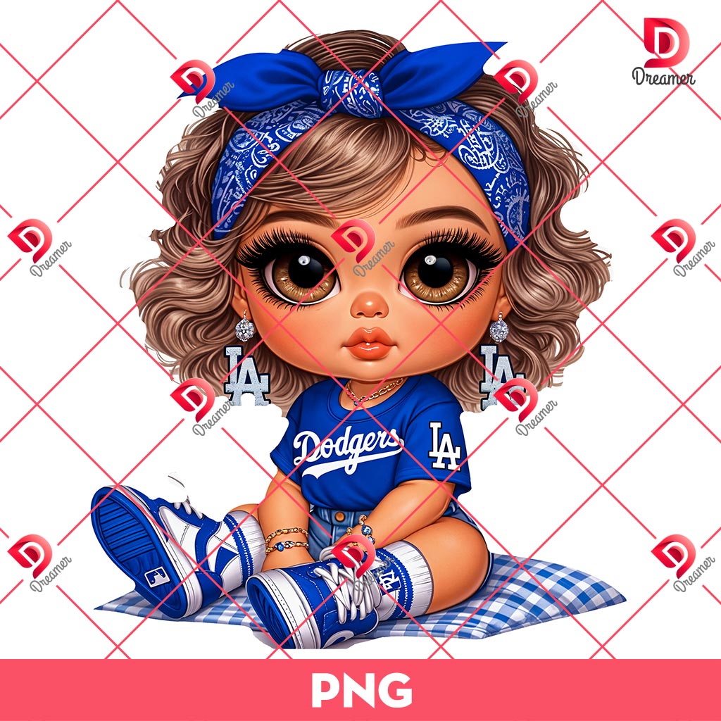 Cute Cartoon Girl Dodgers PNG, Los Angeles Dodgers Baby Chicana PNG