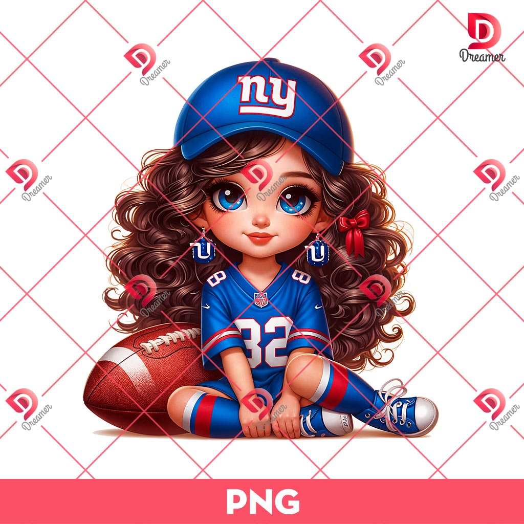 Cute Cartoon Girl New York Giants PNG, Cute Girl NFL Football PNG, Giants Football Girl PNG