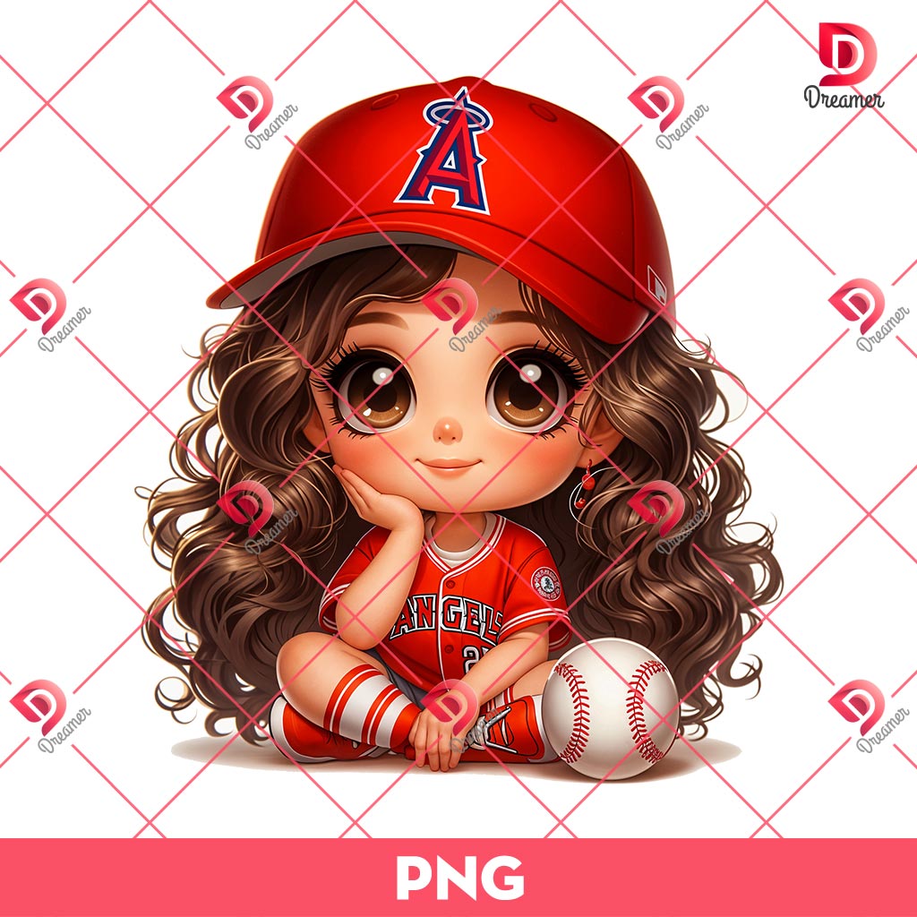 Cute Girl Los Angeles Angels PNG, Cute Cartoon Girl MLB Baseball PNG