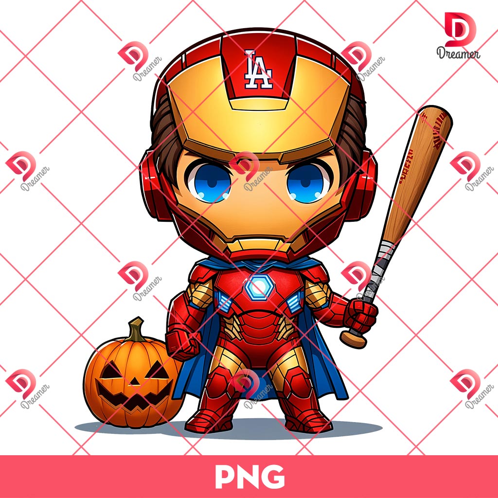Cute Iron Man Baseball Halloween PNG, Iron Man LA Dodgers Halloween PNG