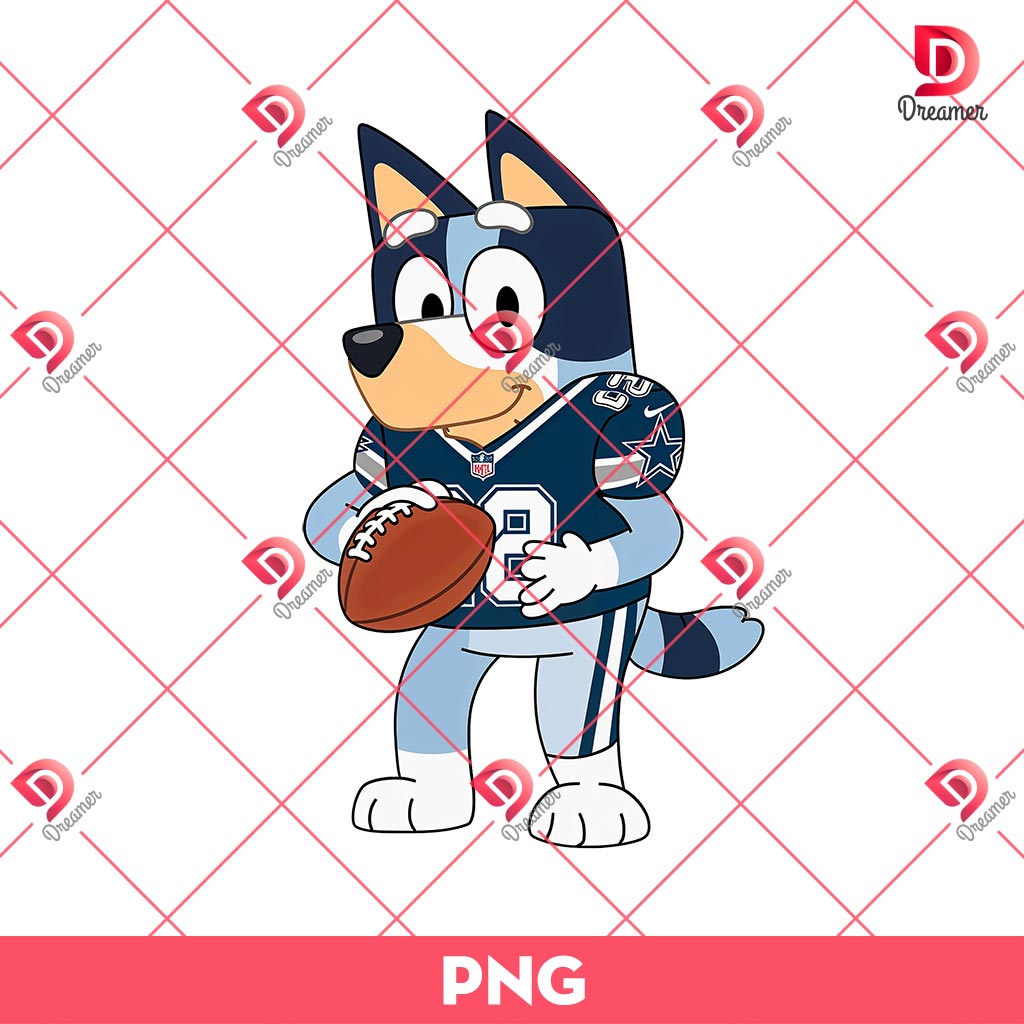 Dallas Cowboys Bluey Player PNG, Cartoon Bluey NFL Football PNG, Bluey Cowboys NFL PNG