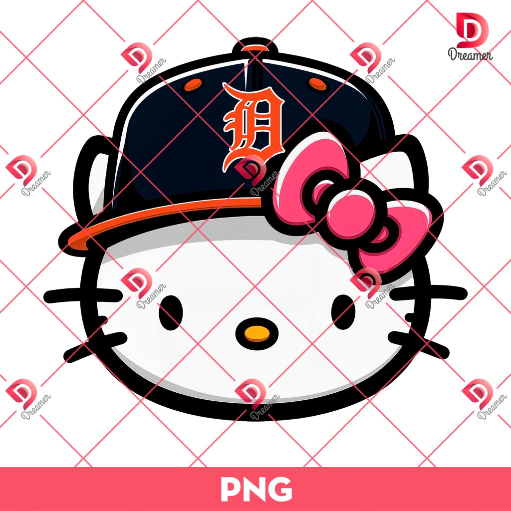 Detroit Tigers Hello Kitty Face PNG, Hello Kitty Baseball Detroit Tigers PNG