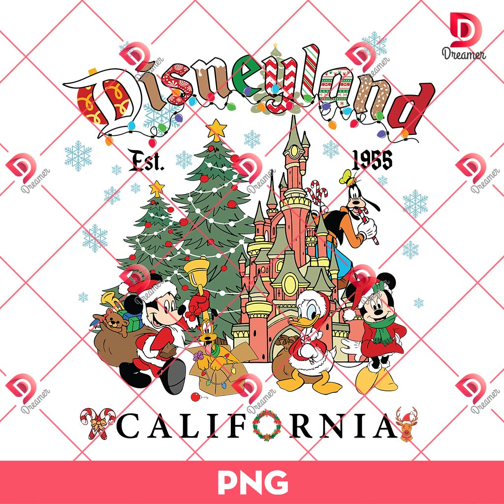 Disneyland EST 1955 California PNG, Merry Christmas Disney Friends PNG