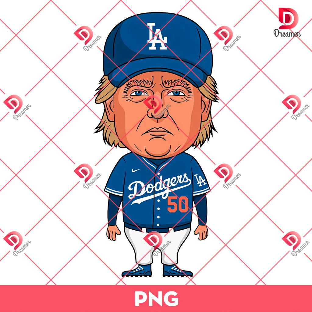 Donald Trump Wearing Los Angeles Dodgers Costume PNG, Trump Baseball PNG